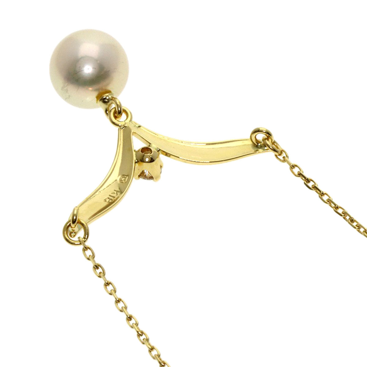MIKIMOTO Pearl Pearl 1P Diamond Necklace K18 Yellow Gold Ladies [Used]