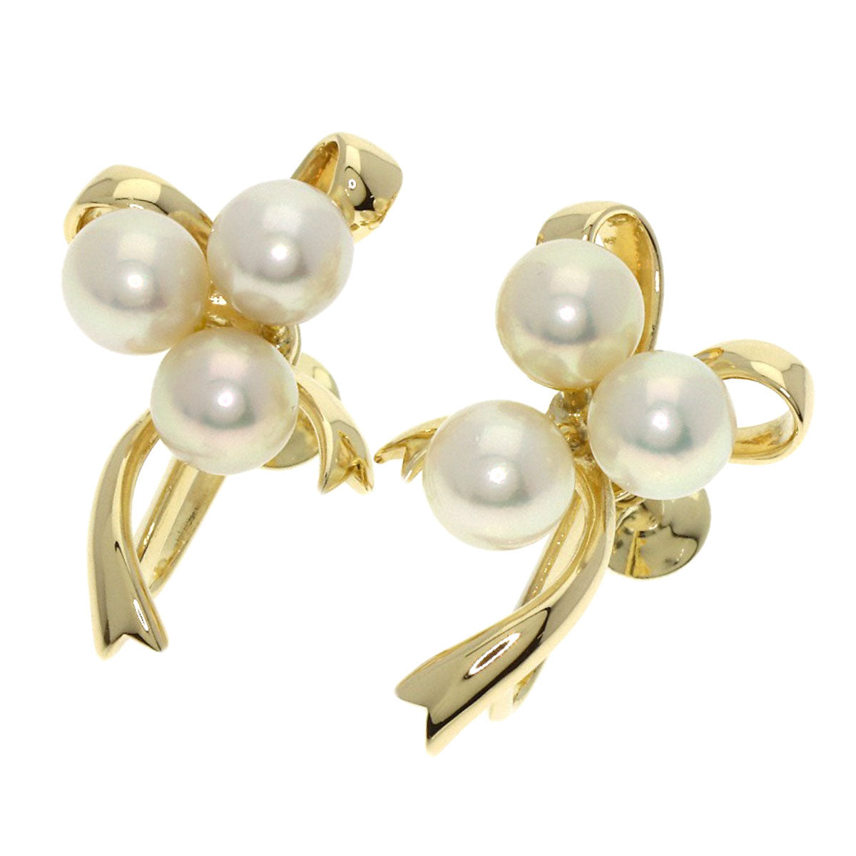 MIKIMOTO Pearl Pearl Ribbon Earring K14 Yellow Gold Ladies [Used]