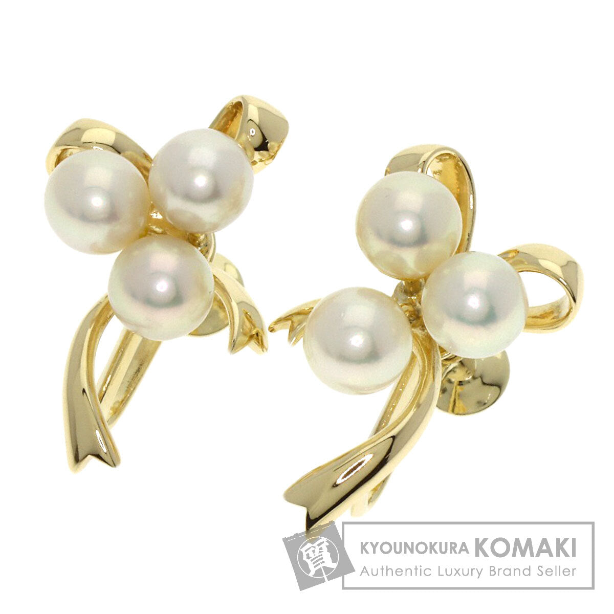 MIKIMOTO Pearl Pearl Ribbon Earring K14 Yellow Gold Ladies [Used]