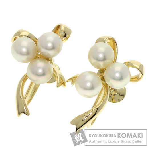 MIKIMOTO Pearl Pearl Ribbon Earring K14 Yellow Gold Ladies [Used]