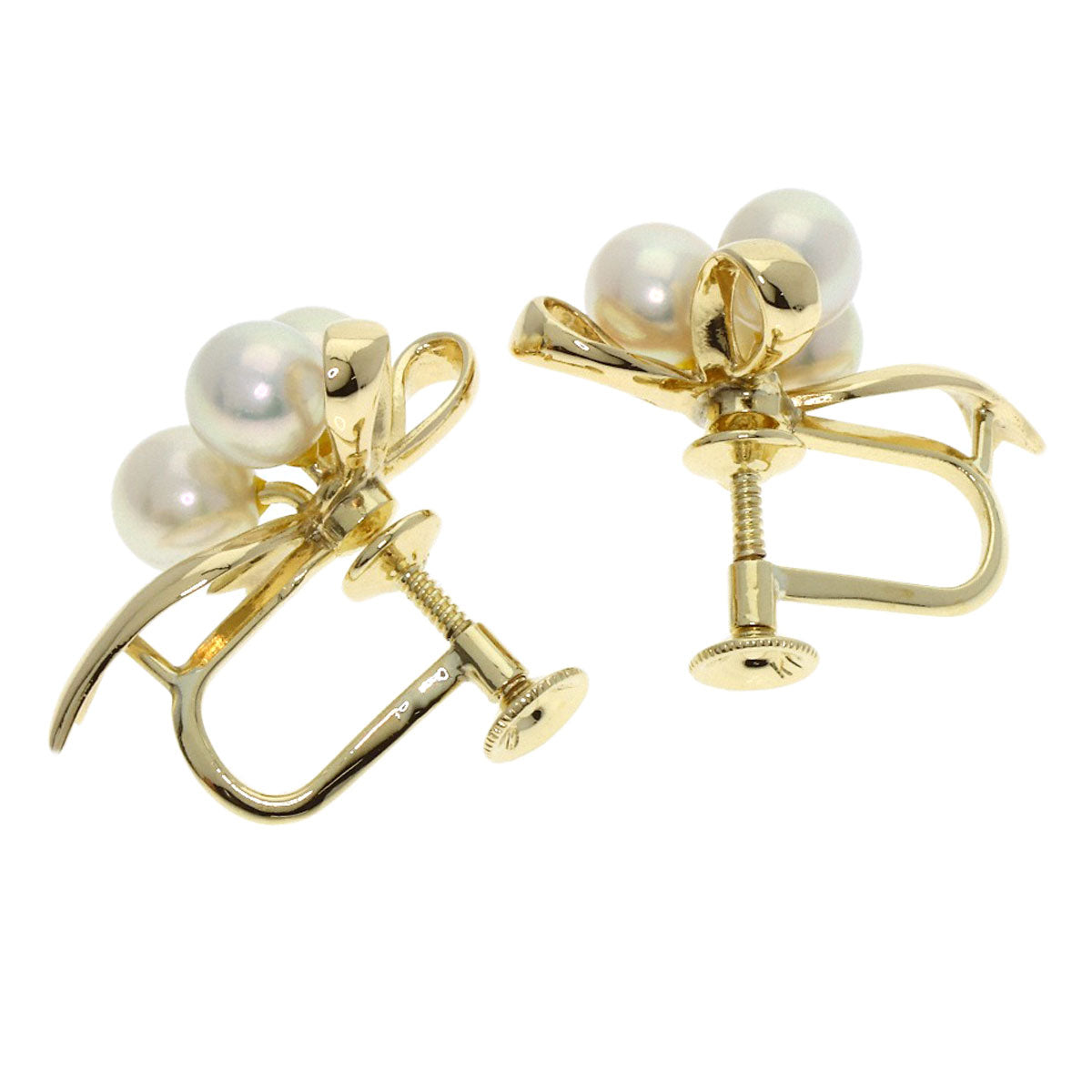 MIKIMOTO Pearl Pearl Ribbon Earring K14 Yellow Gold Ladies [Used]