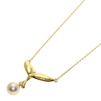 MIKIMOTO Pearl Pearl 1P Diamond Necklace K18 Yellow Gold Ladies [Used]