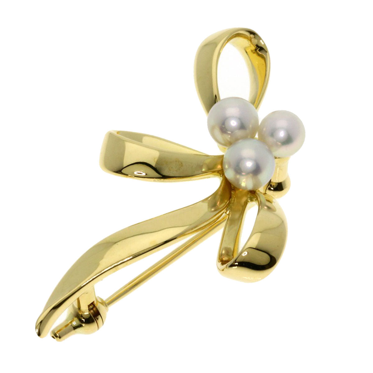 MIKIMOTO Ribbon Pearl Pearl Brooch K18 Yellow Gold Ladies [Used]