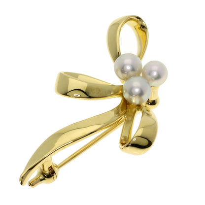 MIKIMOTO Ribbon Pearl Pearl Brooch K18 Yellow Gold Ladies [Used]