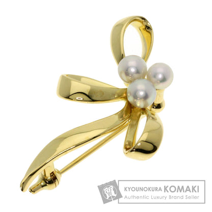 MIKIMOTO Ribbon Pearl Pearl Brooch K18 Yellow Gold Ladies [Used]