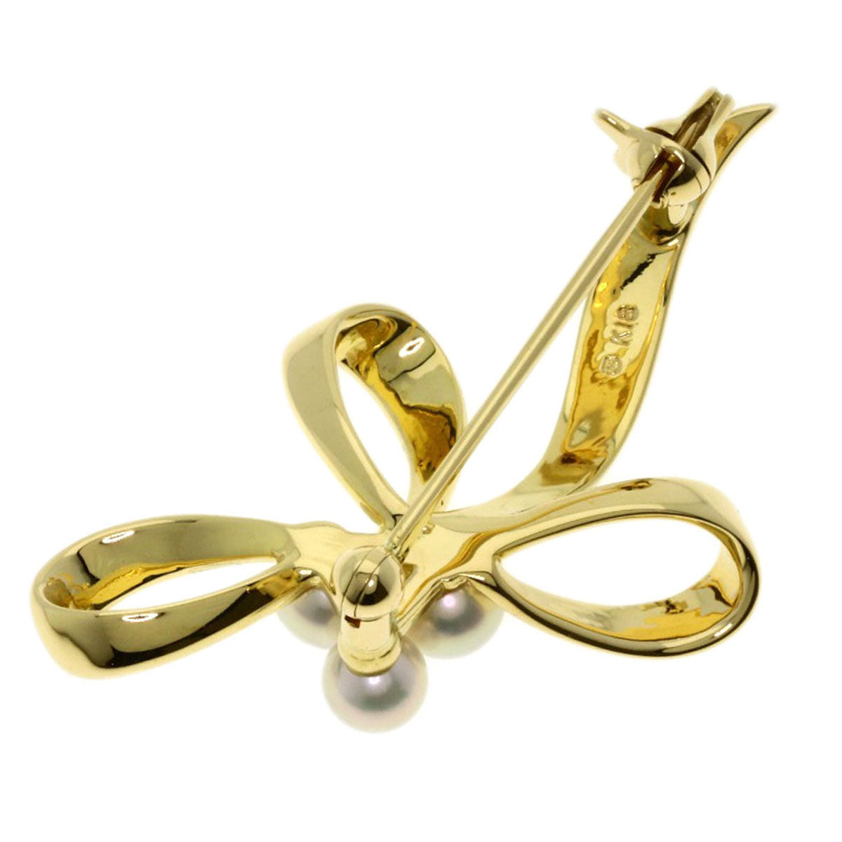 MIKIMOTO Ribbon Pearl Pearl Brooch K18 Yellow Gold Ladies [Used]
