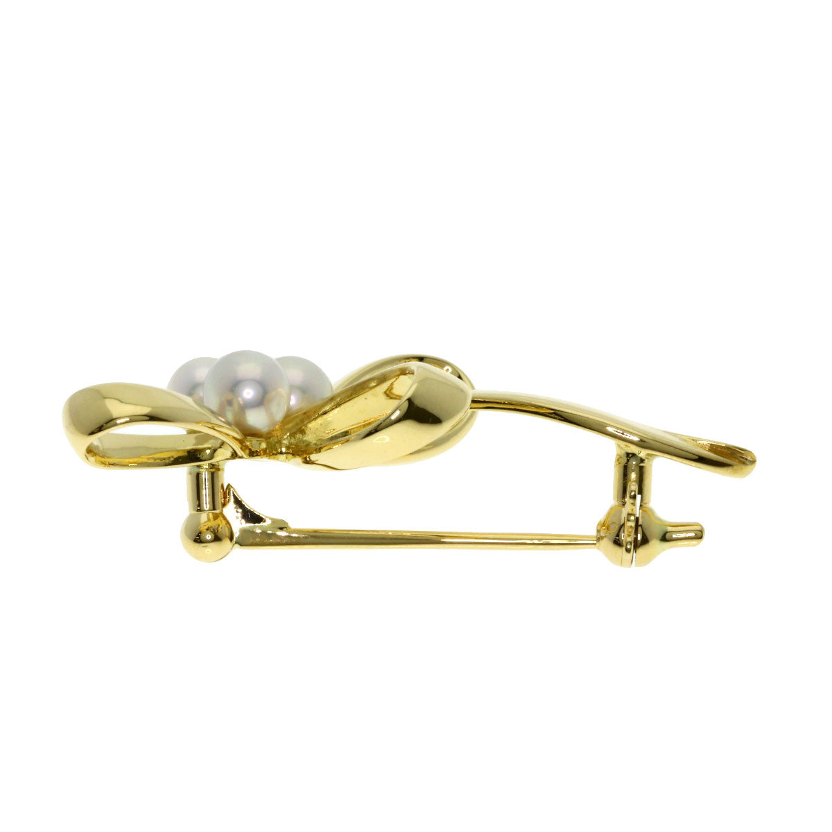 MIKIMOTO Ribbon Pearl Pearl Brooch K18 Yellow Gold Ladies [Used]