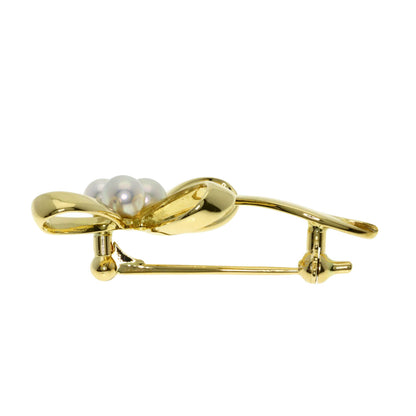 MIKIMOTO Ribbon Pearl Pearl Brooch K18 Yellow Gold Ladies [Used]