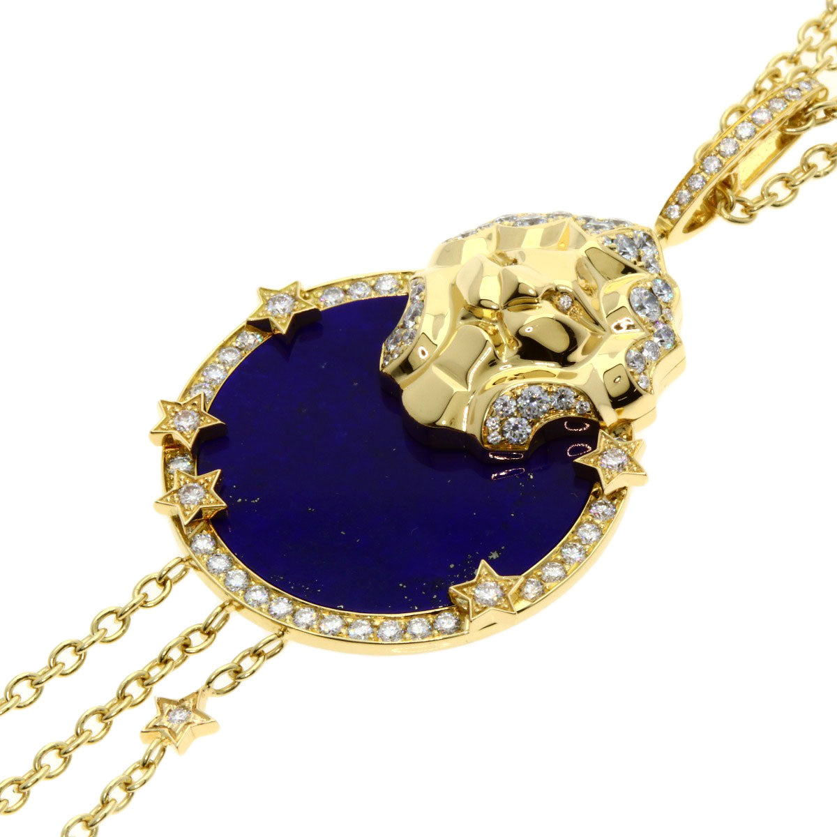 CHANEL Sur Signe Durion Lapis Lazuli & Azure stone Diamond Necklace K18 Yellow Gold Ladies [Used]