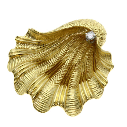 TIFFANY&Co. Shell motif 1P Diamond Brooch K18 Yellow Gold Ladies [Used]