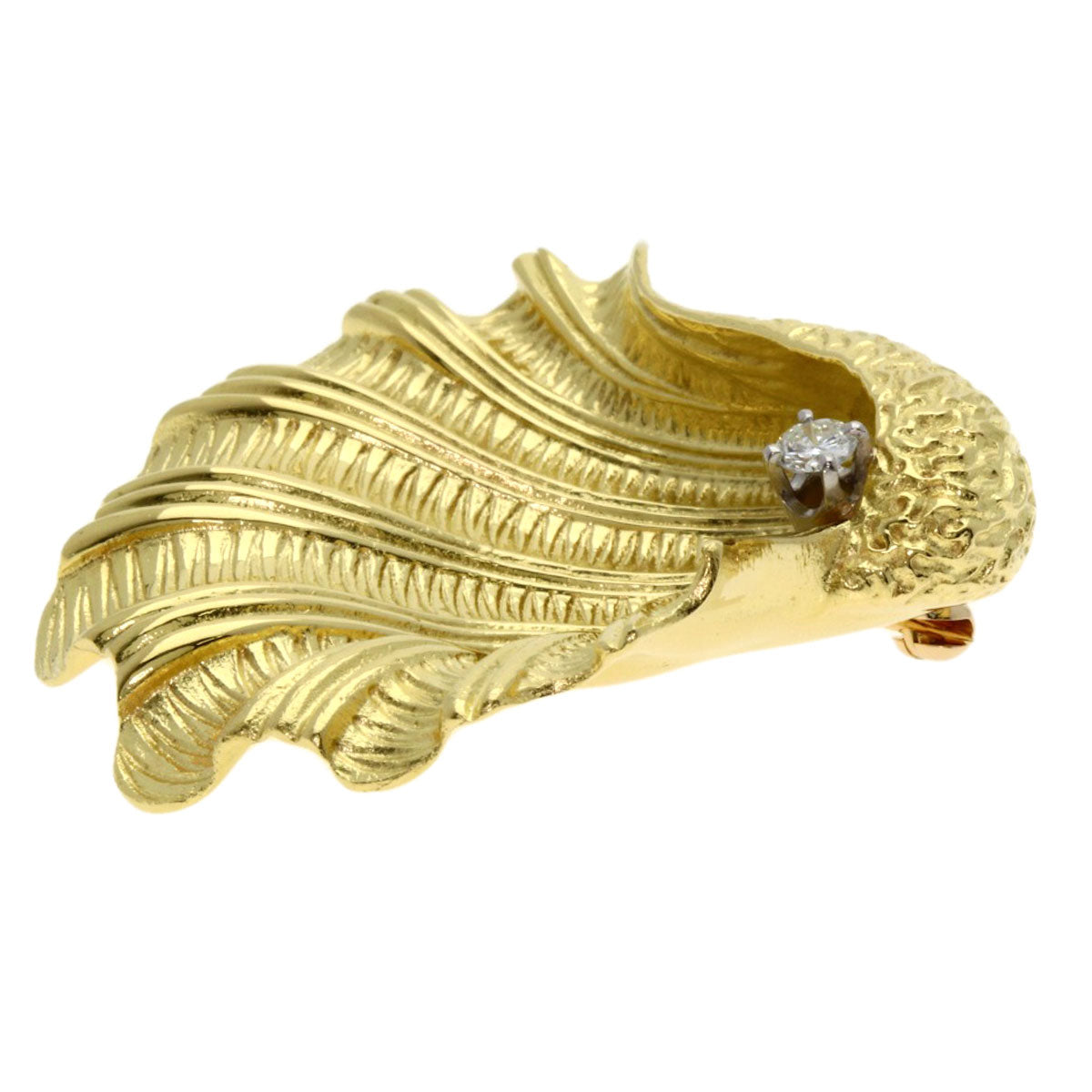 TIFFANY&Co. Shell motif 1P Diamond Brooch K18 Yellow Gold Ladies [Used]
