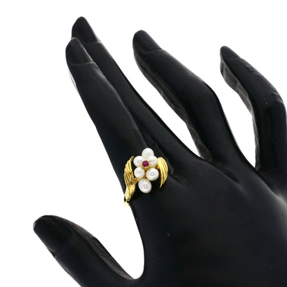 MIKIMOTO Pearl Pearl Ruby Ring K18 Yellow Gold Ladies [Used]