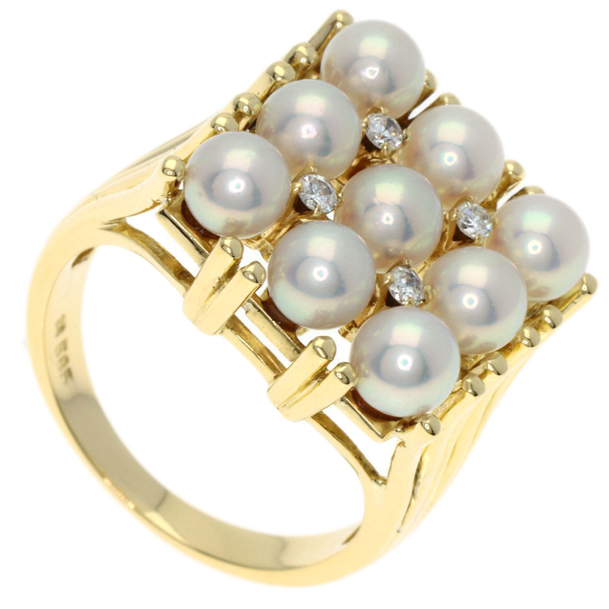 MIKIMOTO Pearl Pearl Diamond Ring K14 Yellow Gold Ladies [Used]