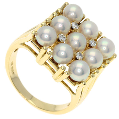 MIKIMOTO Pearl Pearl Diamond Ring K14 Yellow Gold Ladies [Used]