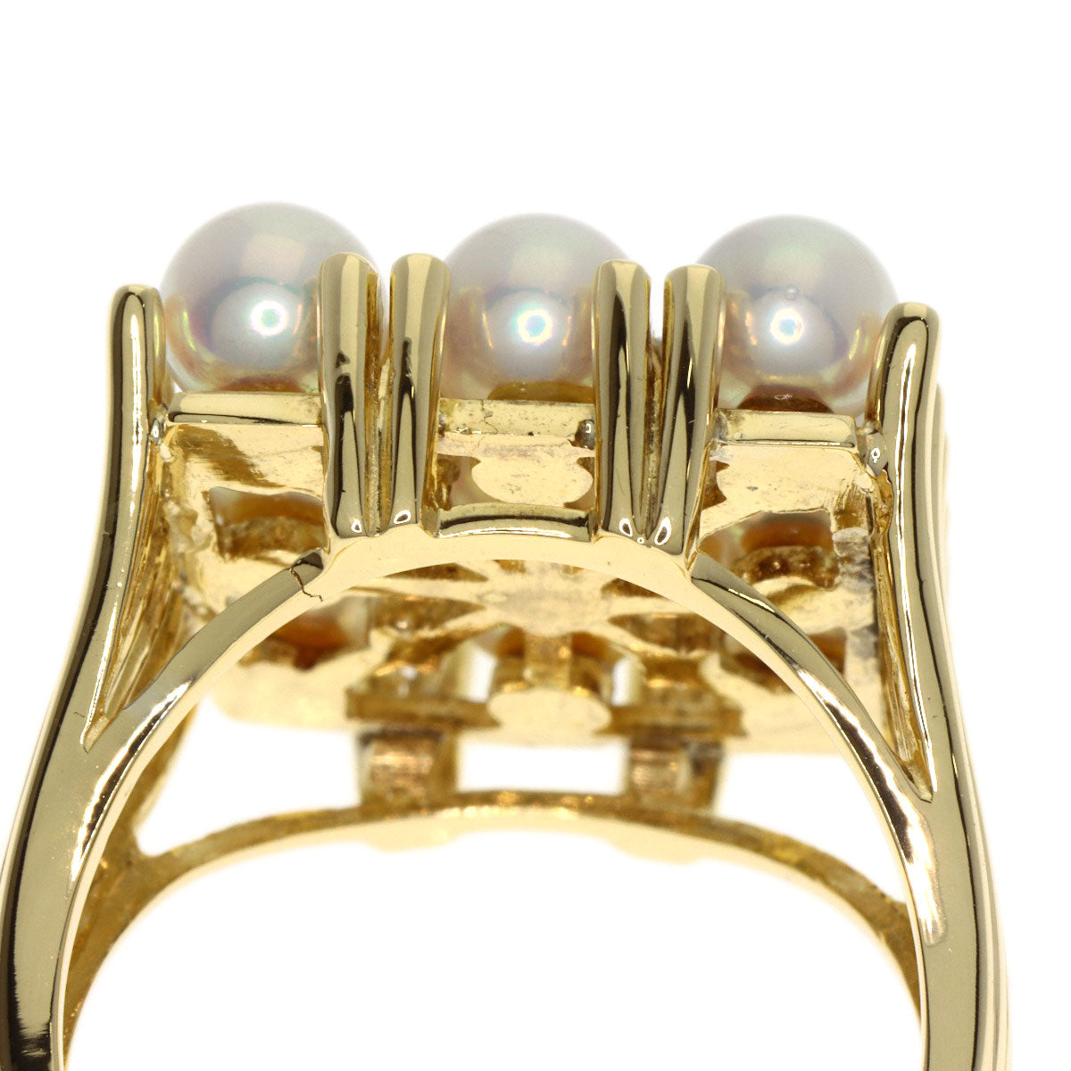 MIKIMOTO Pearl Pearl Diamond Ring K14 Yellow Gold Ladies [Used]