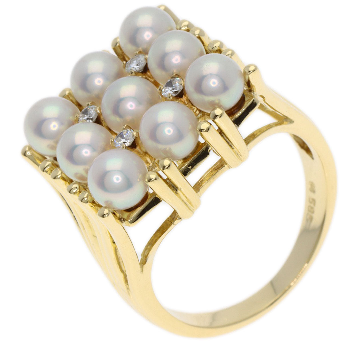 MIKIMOTO Pearl Pearl Diamond Ring K14 Yellow Gold Ladies [Used]