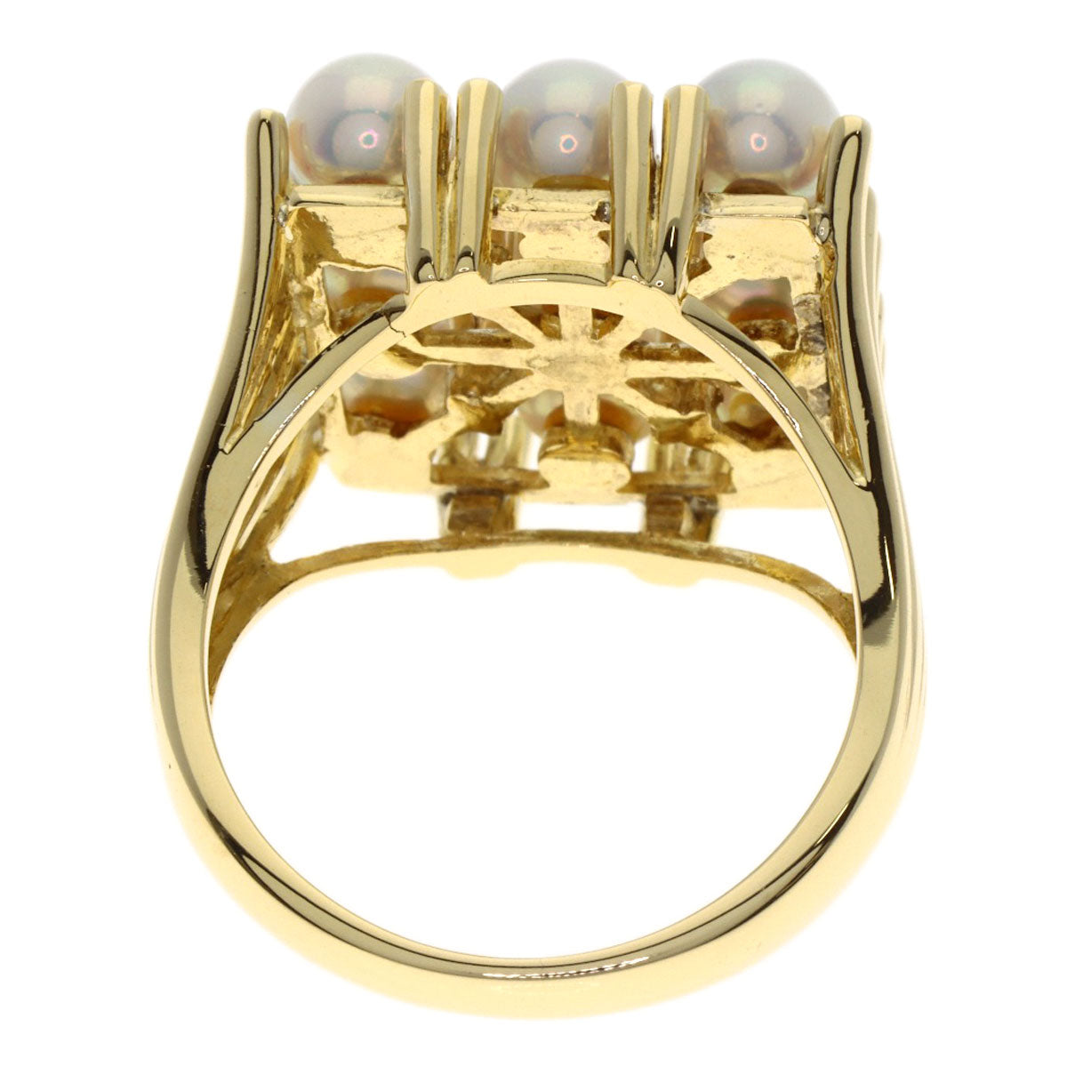 MIKIMOTO Pearl Pearl Diamond Ring K14 Yellow Gold Ladies [Used]