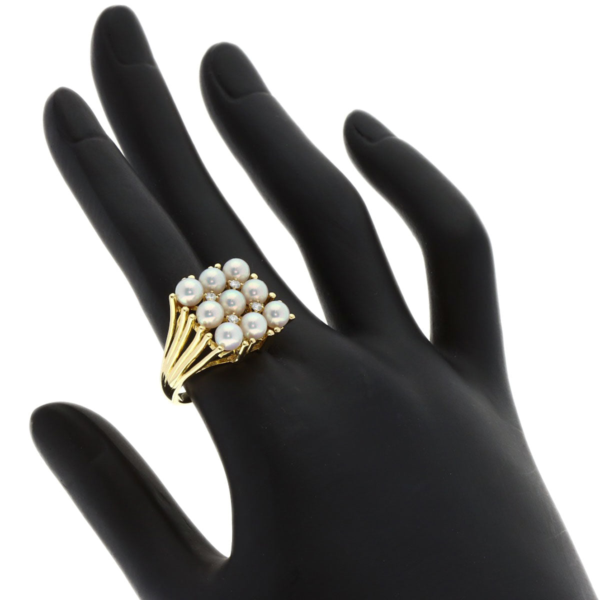 MIKIMOTO Pearl Pearl Diamond Ring K14 Yellow Gold Ladies [Used]