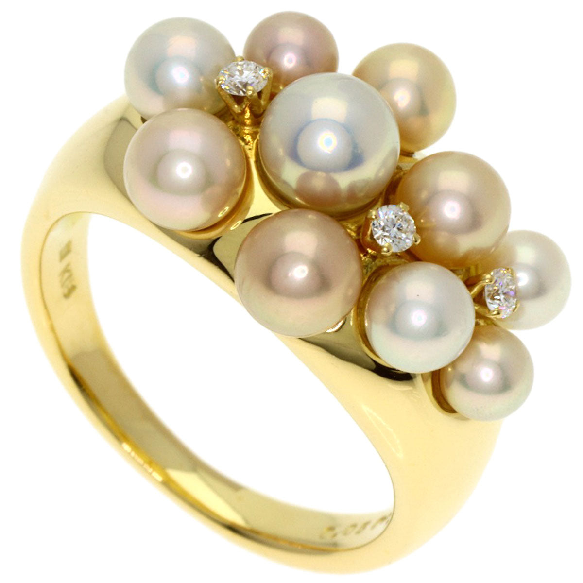 MIKIMOTO Perlita Pearl Pearl 3P Diamond Ring K18 Yellow Gold Ladies [Used]