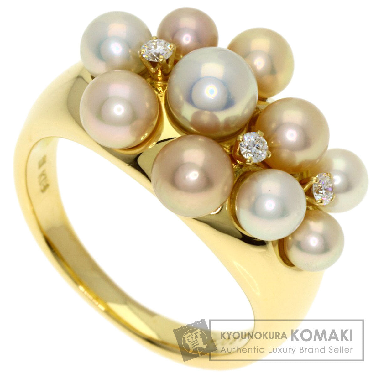 MIKIMOTO Perlita Pearl Pearl 3P Diamond Ring K18 Yellow Gold Ladies [Used]
