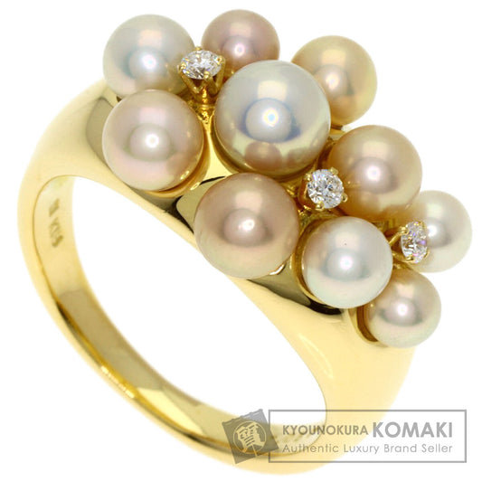 MIKIMOTO Perlita Pearl Pearl 3P Diamond Ring K18 Yellow Gold Ladies [Used]