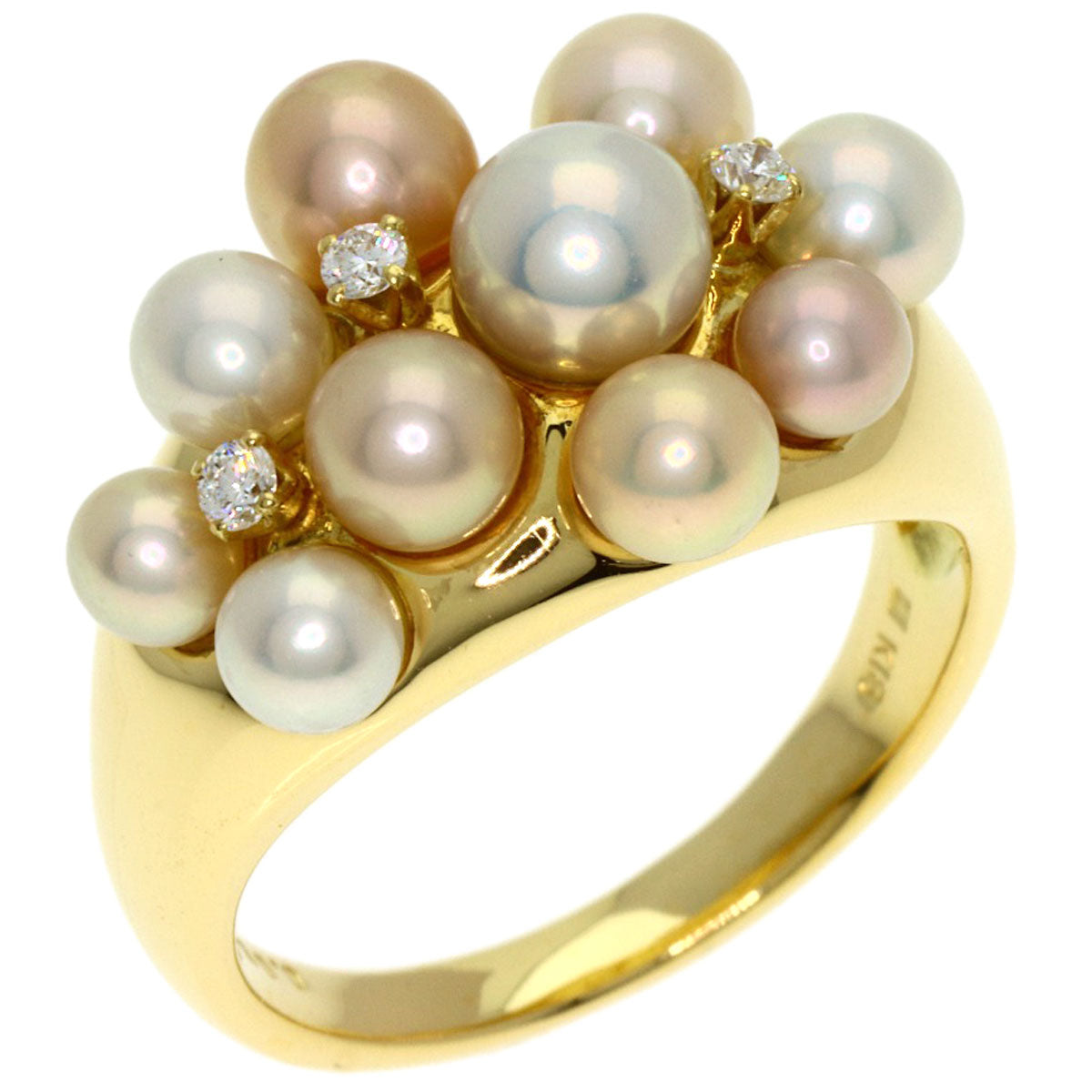 MIKIMOTO Perlita Pearl Pearl 3P Diamond Ring K18 Yellow Gold Ladies [Used]