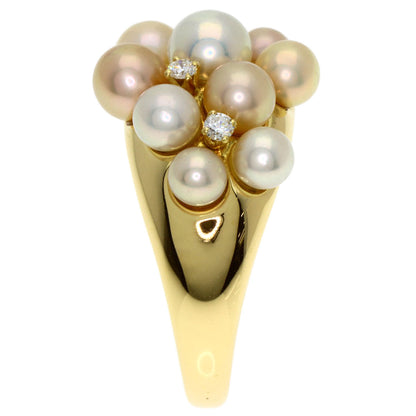 MIKIMOTO Perlita Pearl Pearl 3P Diamond Ring K18 Yellow Gold Ladies [Used]