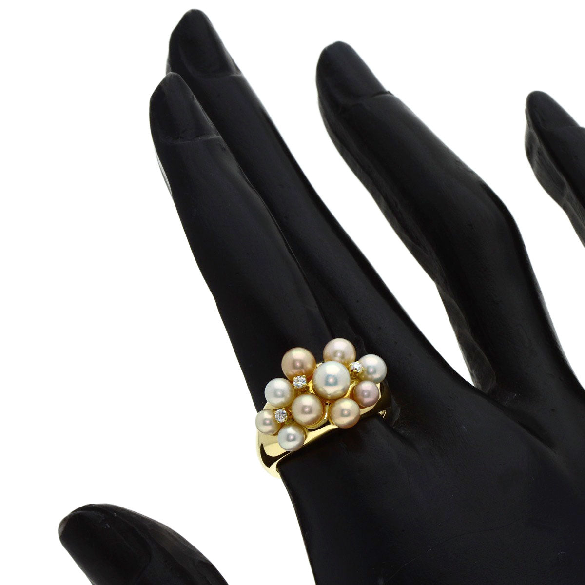 MIKIMOTO Perlita Pearl Pearl 3P Diamond Ring K18 Yellow Gold Ladies [Used]