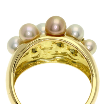 MIKIMOTO Perlita Pearl Pearl 3P Diamond Ring K18 Yellow Gold Ladies [Used]