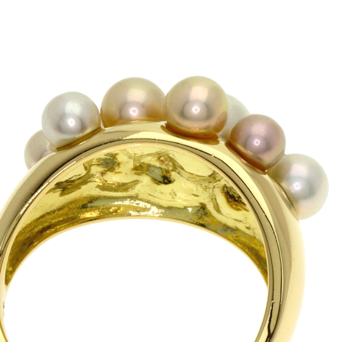 MIKIMOTO Perlita Pearl Pearl 3P Diamond Ring K18 Yellow Gold Ladies [Used]