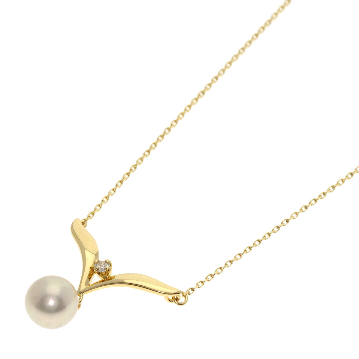 MIKIMOTO Pearl Pearl Diamond Necklace K18 Yellow Gold Ladies [Used]