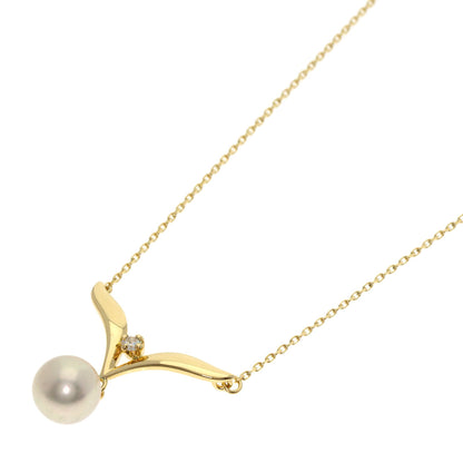 MIKIMOTO Pearl Pearl Diamond Necklace K18 Yellow Gold Ladies [Used]