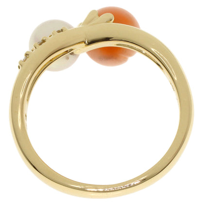 TASAKI Pearl Pearl Coral Coral Diamond Ring K18 Yellow Gold Ladies [Used]