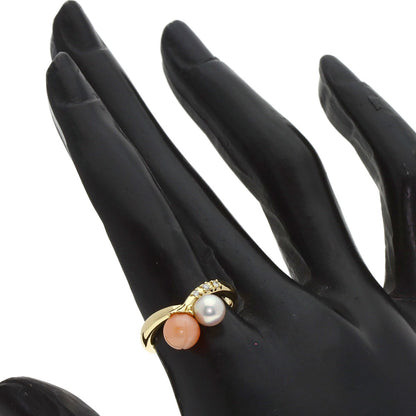 TASAKI Pearl Pearl Coral Coral Diamond Ring K18 Yellow Gold Ladies [Used]