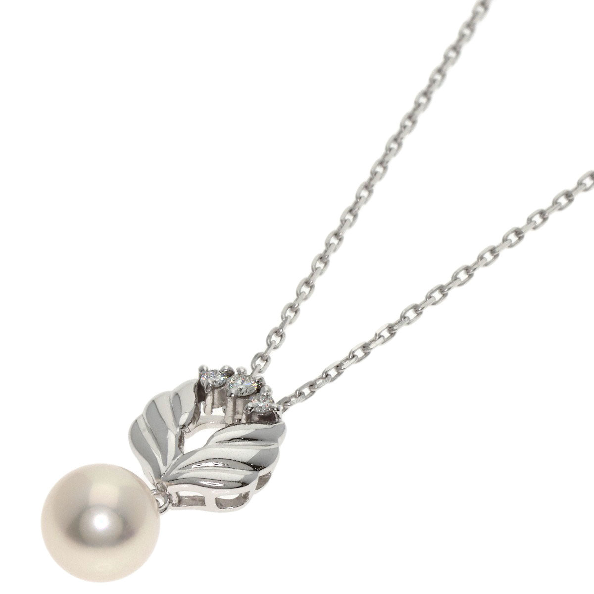 MIKIMOTO Pearl Pearl Diamond Necklace K18 White Gold Ladies [Used]