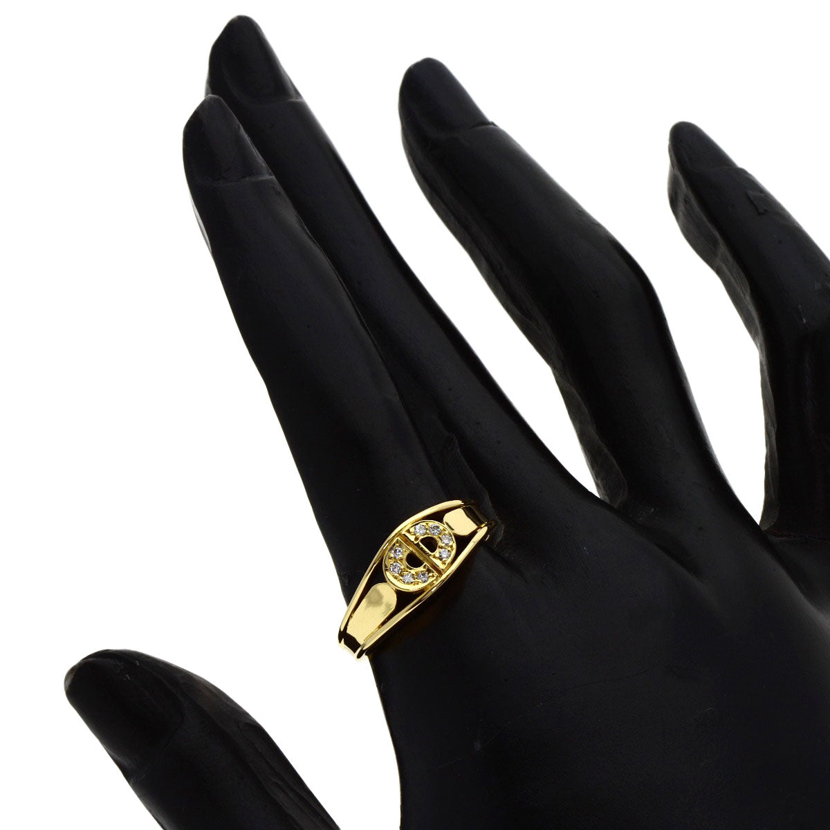 Dior Logo diamond Ring K18 Yellow Gold Ladies [Used]