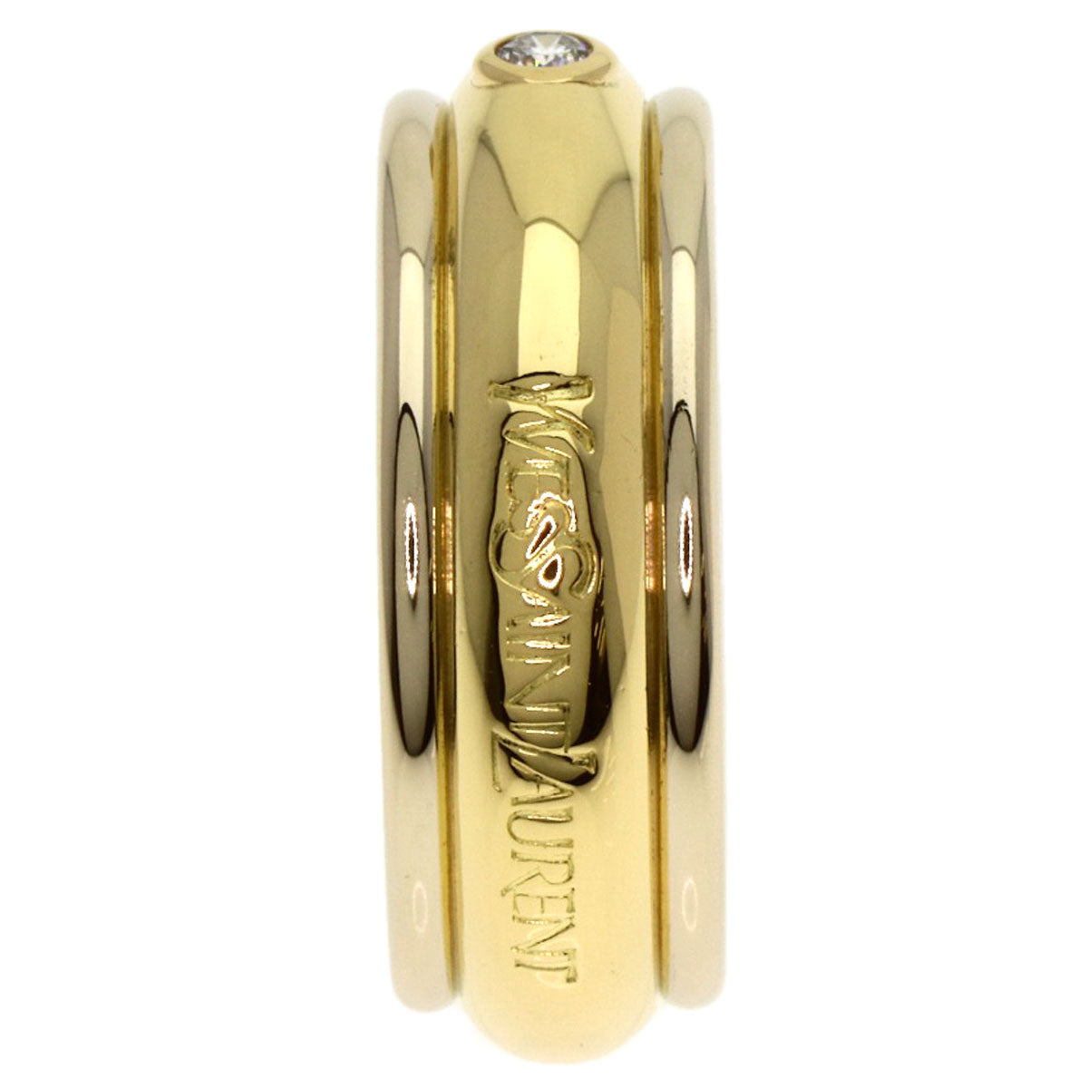 YVES SAINT LAURENT Logo 1P Diamond #12 Ring K18 Yellow Gold Ladies [Used]