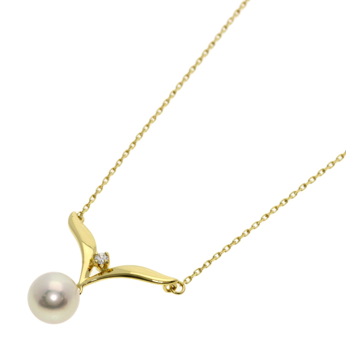 MIKIMOTO Pearl Pearl Diamond Necklace K18 Yellow Gold Ladies [Used]