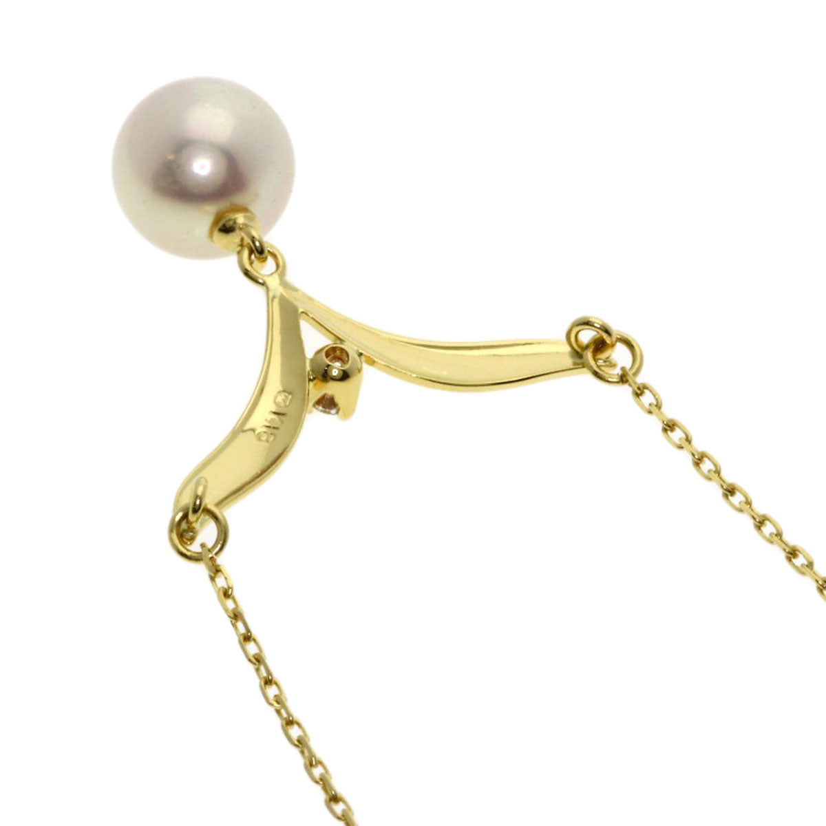 MIKIMOTO Pearl Pearl Diamond Necklace K18 Yellow Gold Ladies [Used]