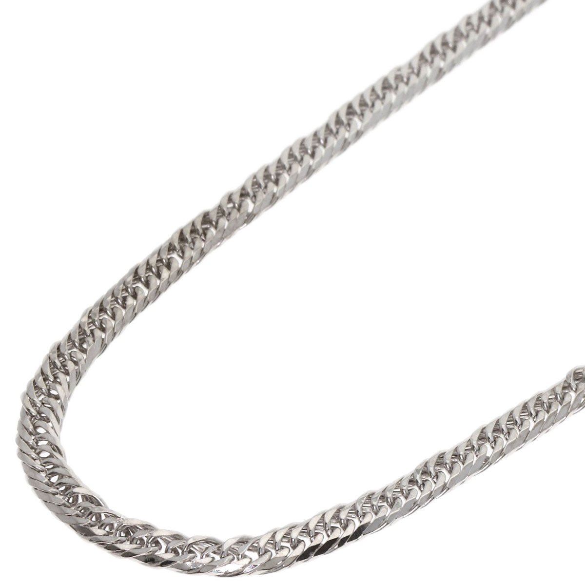 Curb chain Kihei 6-sided W Necklace K18 White Gold 10.4g　Ladies