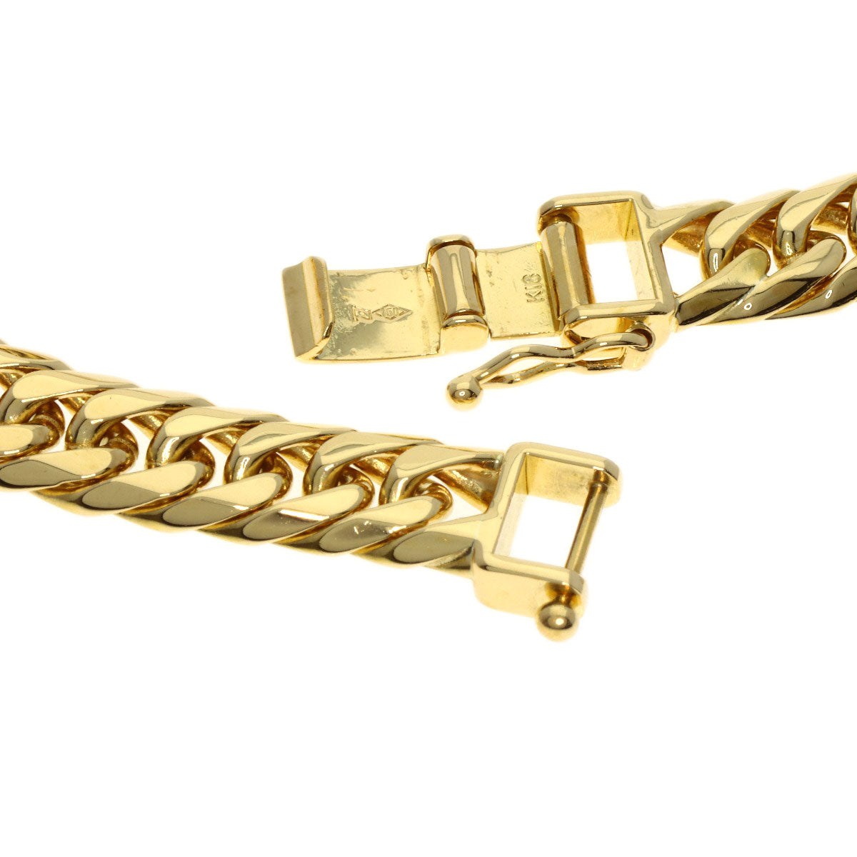 Curb chain Kihei 6-sided W Necklace K18 Yellow Gold 98.4g　mens