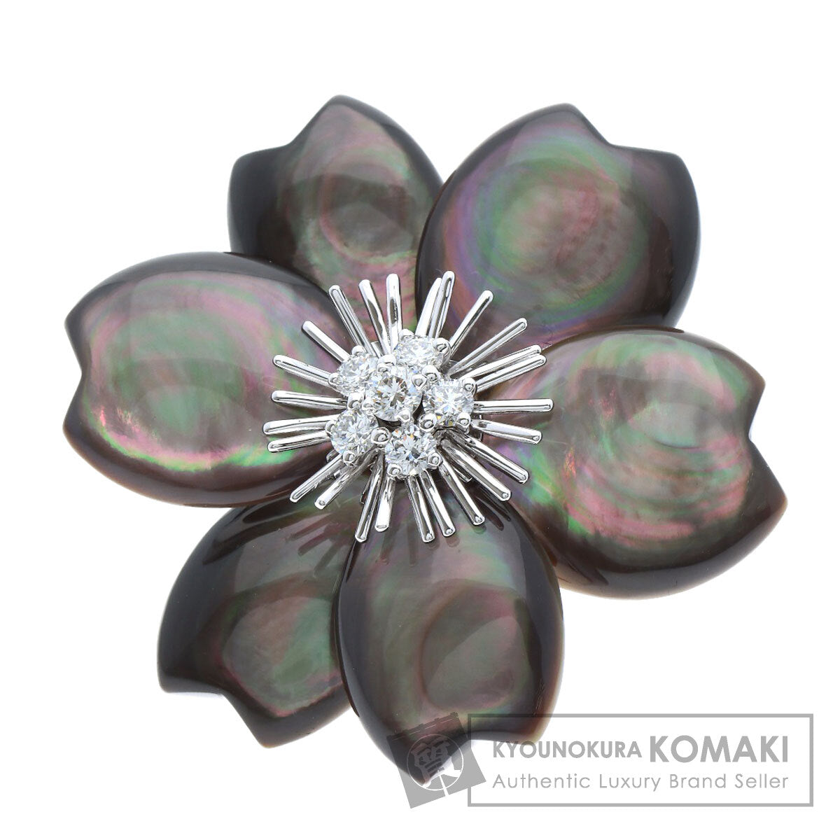 Van Cleef & Arpels Rose de Noel Clip, Medium Model, Grey Mother-of-Pearl with Diamond Brooch K18 White Gold Ladies [Used]
