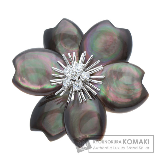 Van Cleef & Arpels Rose de Noel Clip, Medium Model, Grey Mother-of-Pearl with Diamond Brooch K18 White Gold Ladies [Used]