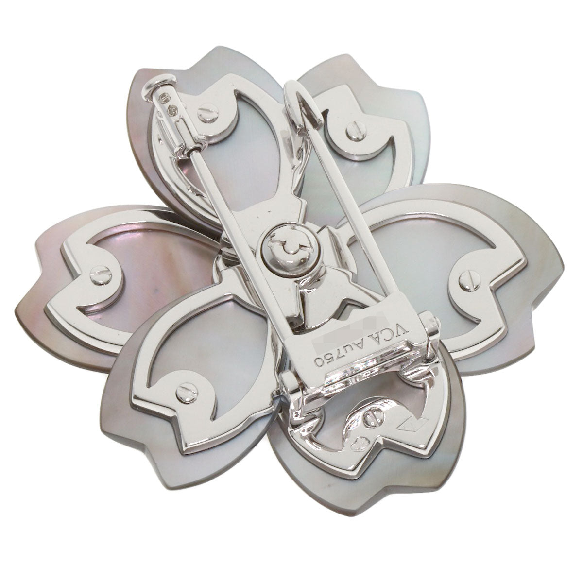 Van Cleef & Arpels Rose de Noel Clip, Medium Model, Grey Mother-of-Pearl with Diamond Brooch K18 White Gold Ladies [Used]