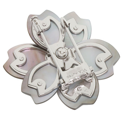 Van Cleef & Arpels Rose de Noel Clip, Medium Model, Grey Mother-of-Pearl with Diamond Brooch K18 White Gold Ladies [Used]