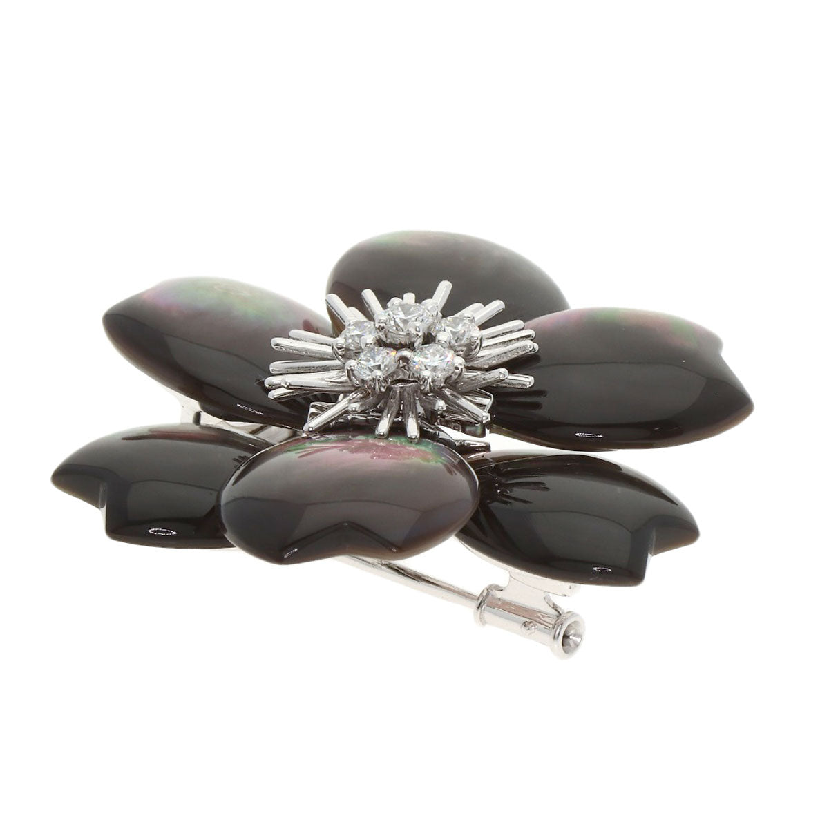 Van Cleef & Arpels Rose de Noel Clip, Medium Model, Grey Mother-of-Pearl with Diamond Brooch K18 White Gold Ladies [Used]