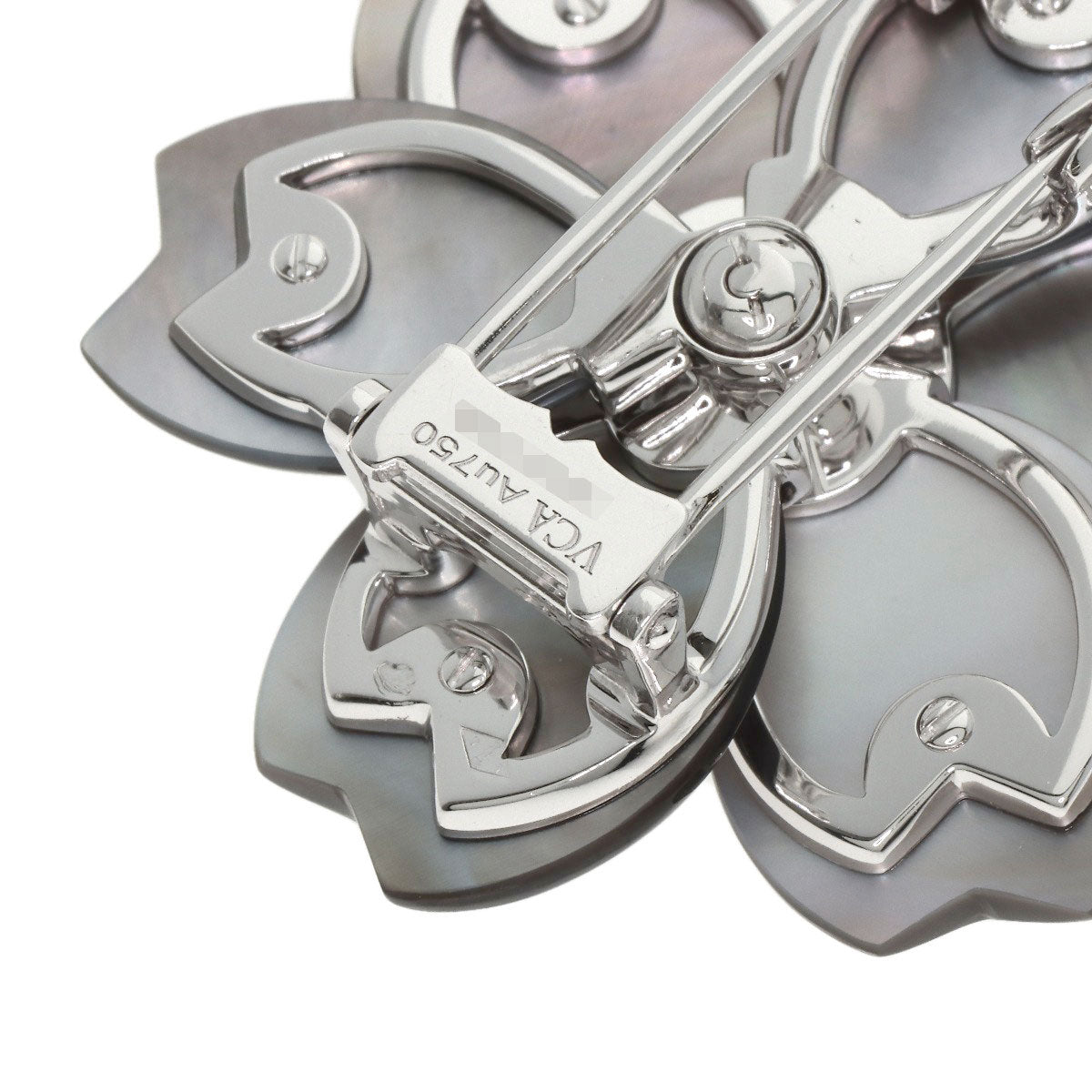 Van Cleef & Arpels Rose de Noel Clip, Medium Model, Grey Mother-of-Pearl with Diamond Brooch K18 White Gold Ladies [Used]