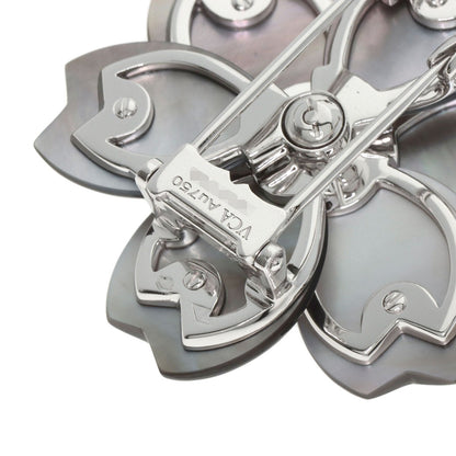 Van Cleef & Arpels Rose de Noel Clip, Medium Model, Grey Mother-of-Pearl with Diamond Brooch K18 White Gold Ladies [Used]