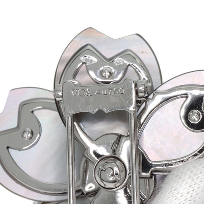 Van Cleef & Arpels Rose de Noel Clip, Medium Model, Grey Mother-of-Pearl with Diamond Brooch K18 White Gold Ladies [Used]