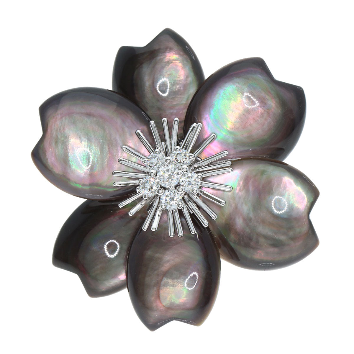 Van Cleef & Arpels Rose de Noel Clip, Medium Model, Grey Mother-of-Pearl with Diamond Brooch K18 White Gold Ladies [Used]